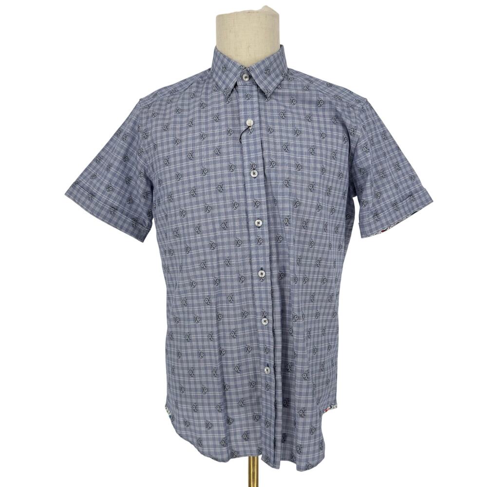 Robert Graham Button Front Short Sleeve Shirt ANGEL FISH Blue White M
